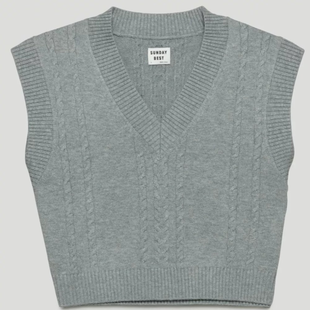 Aritzia Sunday Best Winston Crop Grey Cable Sweater Vest - S/P